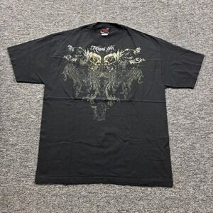 Grunge Y2K Miami Ink Gothic Skulls Graphic Black T-Shirt Size XL